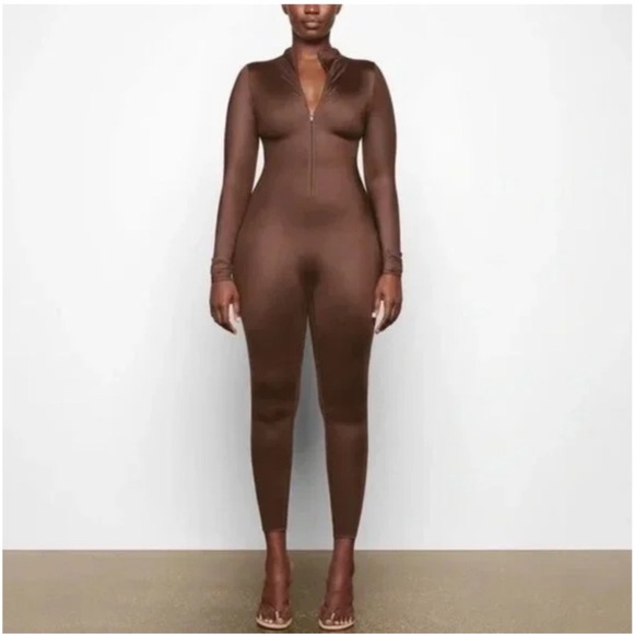 SKIMS ALL IN ONE CHINE MOCK NECK LONG SLEEVE ONE PIECE JUMPSUIT (RARE) - Picture 1 of 9